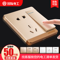 International Electrical 86 type wall switch socket panel household 5-hole one open with five-hole power multi-hole socket