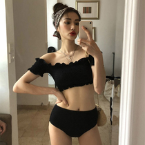 South Korea Net red swimsuit womens chest size chest steel support gathered chest thin waist Belly Belly Black Bikini