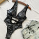 Ins style European and American big-breasted sexy crocodile pattern one-piece deep V high-cut bikini U-shaped backless slim vacation swimsuit