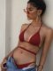 European and American hotties sexy burgundy three-point bikini thong strap split swimsuit beach vacation hot springs