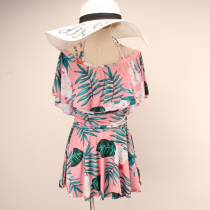 Plus size swimsuit female cute ruffled one-piece swimsuit covering meat thin conservative swimsuit fat MM200 kg hot spring