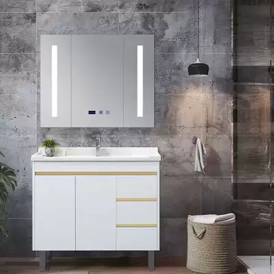 Solid Wood Bath Cabinet floor-to-ceiling toilet dressing room washing table mirror cabinet combination bathroom basin