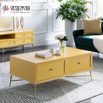 American light luxury tea table living room simple post-modern square designer furniture small apartment coffee table TV cabinet combination