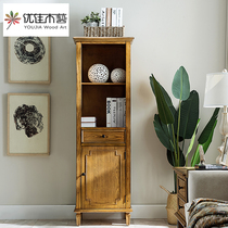 American country single door wine cabinet solid wood retro old display cabinet Storage bookcase decoration cabinet living room furniture combination