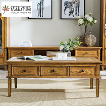 American country coffee table solid wood small apartment retro old whole ash tea table TV cabinet combination American