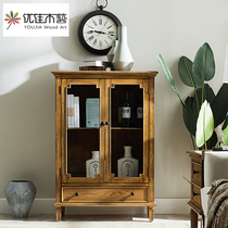 American country two-door wine cabinet solid wood short retro old sideboard locker decoration cabinet living room furniture combination