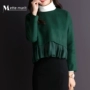 Áo len nữ 2018 mùa đông phiên bản mới của Hàn Quốc thời trang lỏng lẻo xếp li áo dài tay áo thun ngắn tay áo gió nữ