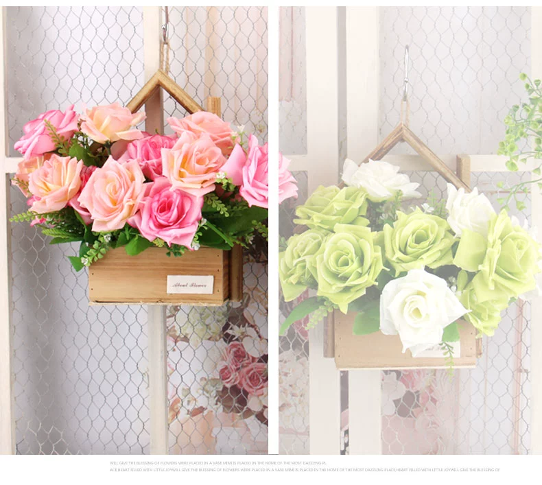 Sáng tạo treo tường treo tường giỏ hoa phòng khách phòng ngủ treo tường trang trí mô phỏng cây giả hoa mặt dây chuyền - Hoa nhân tạo / Cây / Trái cây