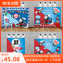 Thomas Small Train Birthday Background Cloth Baby Birthday Party Poster Wall Custom Decorated Dessert Terrace