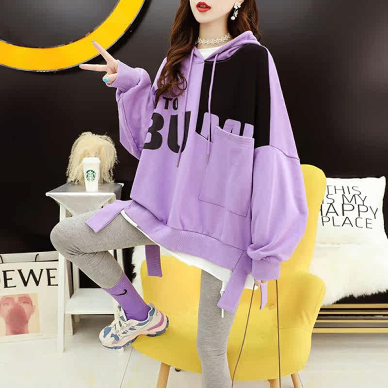 Pregnant women's autumn dress blouses the new net red medium long version of the foreign pie Long sleeves Even cap sports shirts Fashion Veil large size coat