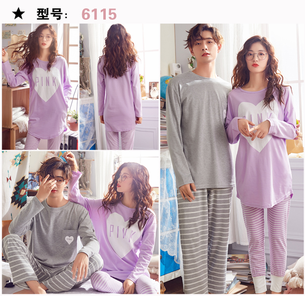 Bộ đồ ngủ nữ mùa xuân và mùa thu dài tay hai mảnh phù hợp với phiên bản Hàn Quốc mặc đồ cotton đôi dâu shop đồ đôi nam nữ