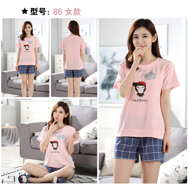 Mùa hè phong cách mới có thể mặc bên ngoài đồ ngủ cotton của phụ nữ hoạt hình thư ngắn Quần short đồ ngủ ngắn tay tại nhà phiên bản Hàn Quốc của bộ đồ bộ mặc nhà mùa hè cho nam