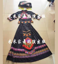 Mimi custom ethnic minority Guangxi black strong traditional clothing large swing long skirt embroidered flower pleated suit