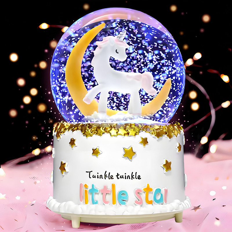 Dreamy Rainbow Unicorn Crystal Ball Music Box Carousel Princess Music Box Birthday Gift for Boys and Girls