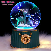 Elk crystal ball music box girl glowing rotating music box ornaments Valentines Day men and women graduates Day gift
