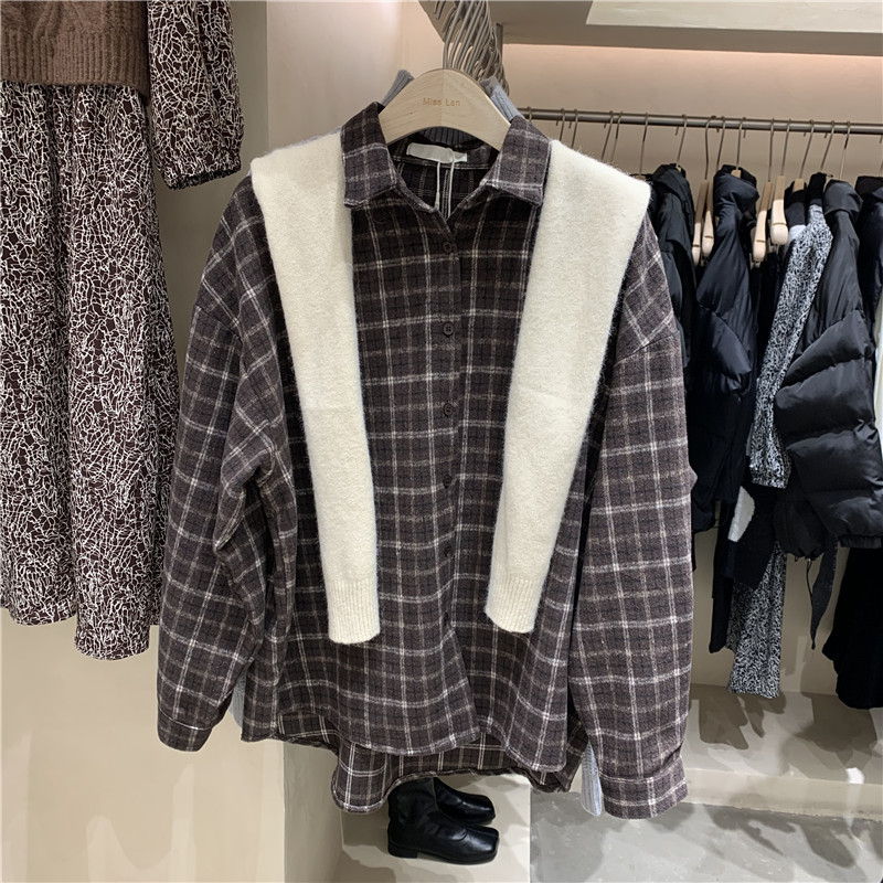 UUS2022 Autumn and Winter New Harbour Retro Boyfriend Wind and Leisure and Hanging Hair Hair Harding thicker plate shirt