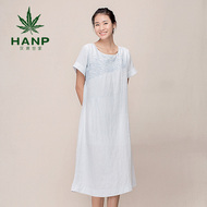 Hanp han gia đình bông và vải lanh đầm ngắn tay áo phần dài thêu đầm lỏng lẻo duy nhất một chiếc váy dài đơn giản