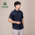 Hanp Han Ma Shijia Áo Sơ Mi Giản Dị Nam Ngắn Tay Áo Linen Nam Áo Sơ Mi Màu Rắn Inch Áo Sơ Mi Màu Xanh Hải Quân Casual Top Áo