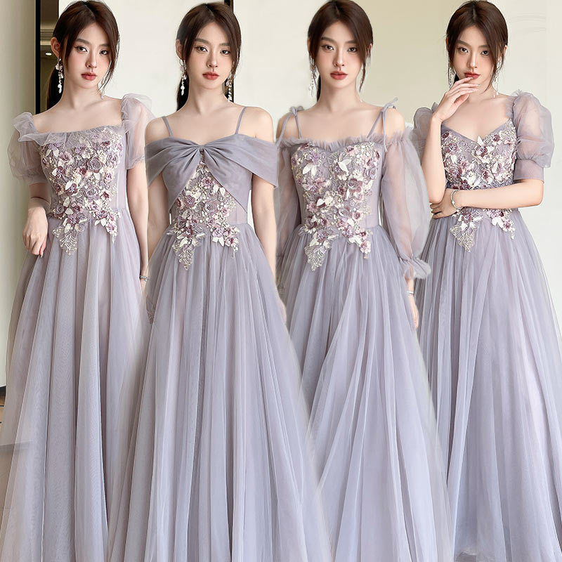 Purple Bridesmaid Dress 2026 New Summer Fairy-Like Long Sleeve Wedding Sister Group Dress High-End Niche
