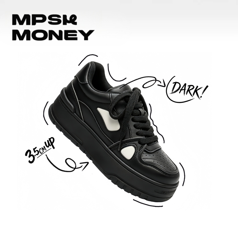 Mpsk Original Summer Black Sneakers with Thick Soles, Height-Increasing Sports Casual Men's Shoes, New Daily Commuting Small Black Shoes