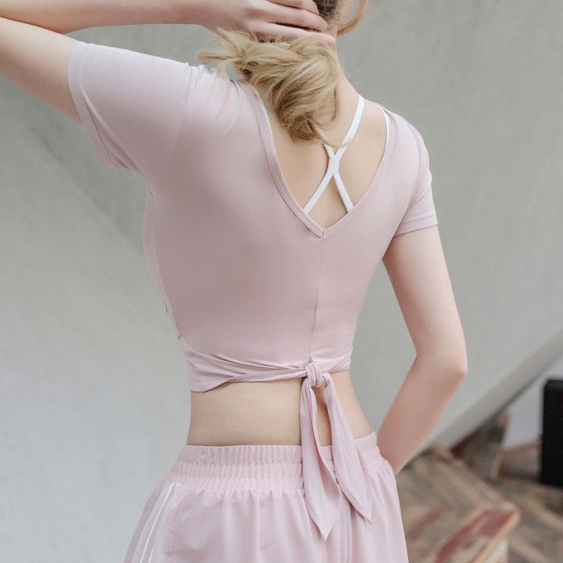 Summer sports top women short-sleeved tight fitness clothes fast dry T-shirt summer sexy net red running dew umbilical yoga girl