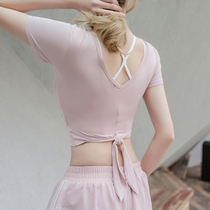 Summer sports top womens short-sleeved tight fitness clothes quick-drying t-shirt summer sexy net red running umbilical yoga woman