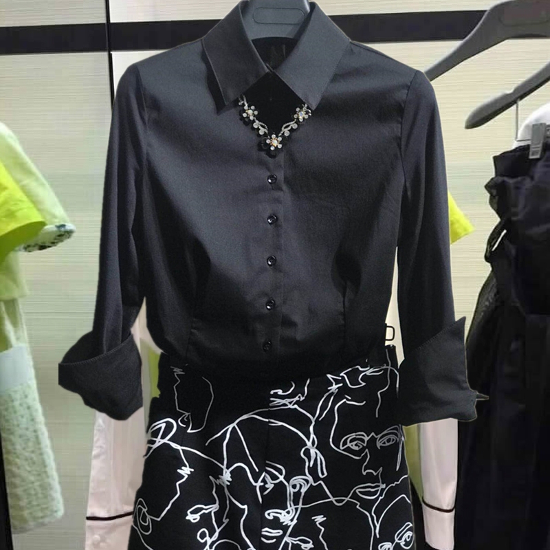 Authentic Women's Clothing from Gejia, 2026 Spring and Autumn Black Top with Unique Design, Professional Long-Sleeve White Shirt for Women Authentic Women's Clothing from Gejia, 2026 Spring and Autumn Black Top with Unique Design, Professional Long-Sleeve White Shirt for Women