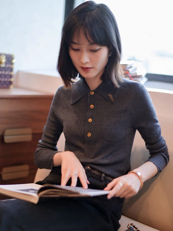 Genuine Gejia 2026 Autumn/Winter High-End Pure Wool Sweater Polo Collar Long Sleeve Knitted Sweater for Women Genuine Gejia 2026 Autumn/Winter High-End Pure Wool Sweater Polo Collar Long Sleeve Knitted Sweater for Women