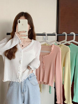 Lisa the same female group wind jump jazz jazz dance blouses with short section V collar lace long sleeves knit cardioverts