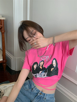 Lisa with the same paragraph Jazz jazz dance blouse hot girl pink small crowddesign sensation Short Dew Navel Short Sleeve T-Shirt Woman