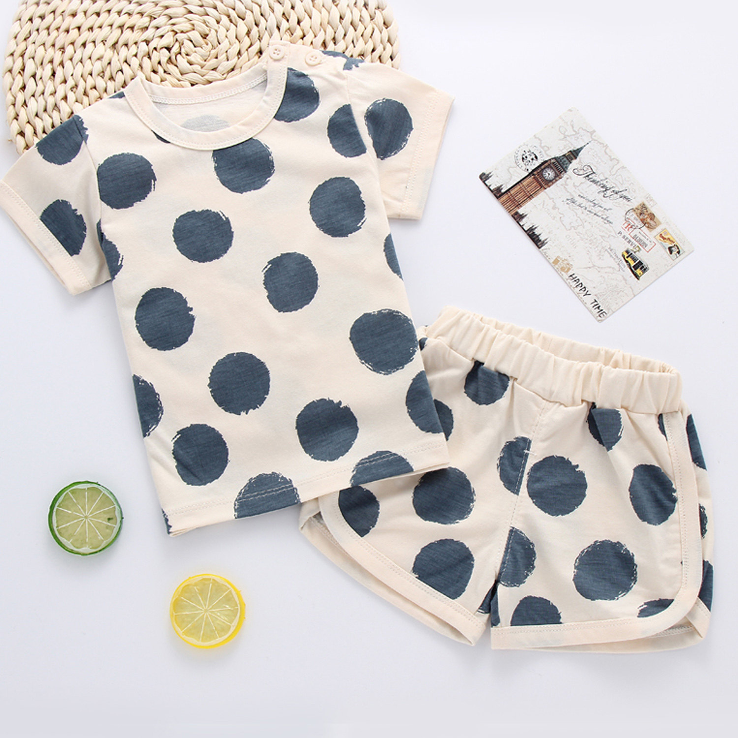 Baby short sleeve suit infant half sleeve two sets of men and women T-shirt shorts summer clothing pure cotton slim fit 0-2 years old