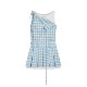 NS76 ພາກຮຽນ spring ແລະ summer ໃຫມ່ waist ສາວ sleeveless pleated skirt plaid ສາຍ dress double bow tie skirt