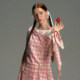 NS76 ພາກຮຽນ spring ແລະ summer ໃຫມ່ waist ສາວ sleeveless pleated skirt plaid ສາຍ dress double bow tie skirt
