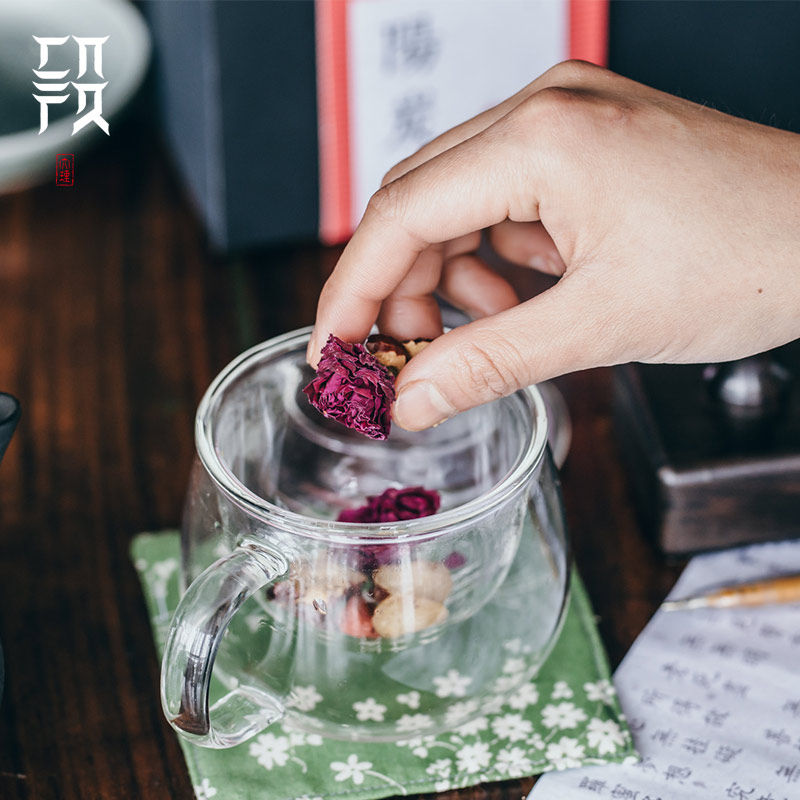 White section Mom flower tea cup glass cup Lingang cup thickened heat resistant portable transparent household