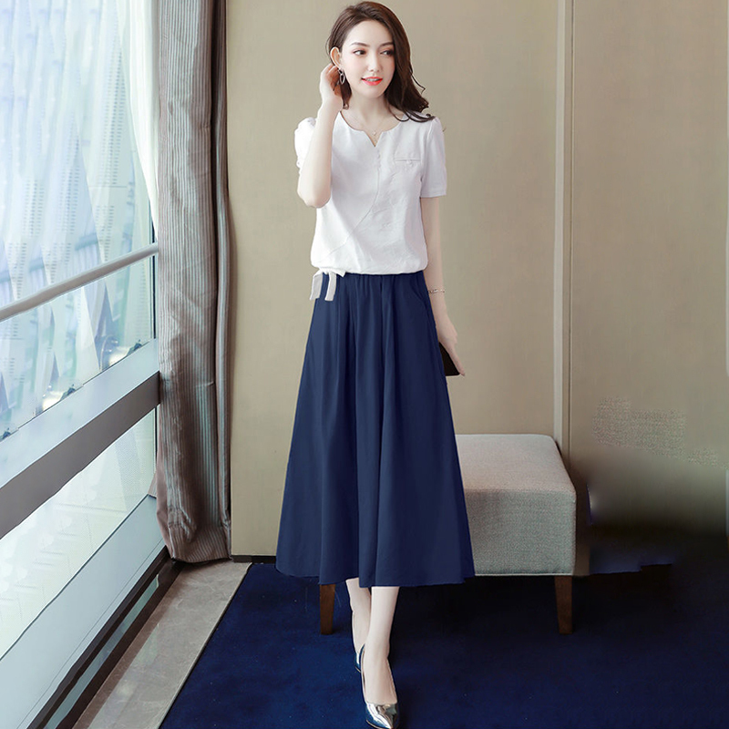 Fashion Suit for Women Summer 2026 New French Fairy Skirt Two-Piece Set Cotton and Linen Skirt Casual Suit for Women