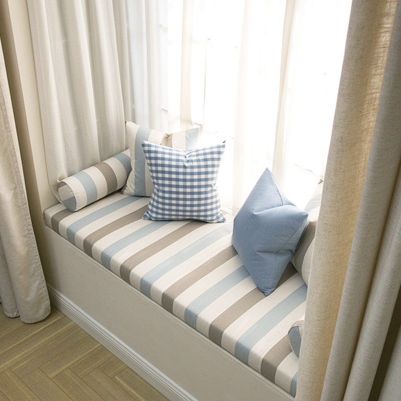 Custom European-style large stripe wide striped floating window padded with thickened high density sponge cushion set to make balcony window sill cushion