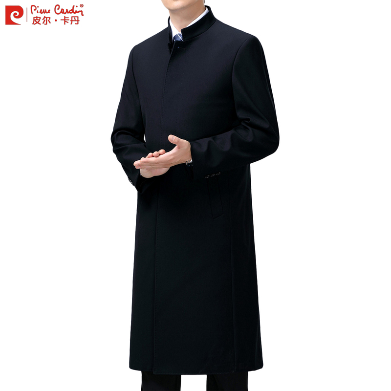 Pierre Cardin Autumn and Winter Men's Over-The-Knee Long Trench Coat in Serge Fabric for Middle-Aged Men, Business Casual Mid-Length Coat Pierre Cardin Autumn and Winter Men's Over-The-Knee Long Trench Coat in Serge Fabric for Middle-Aged Men, Business Casual Mid-Length Coat