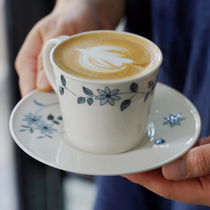 Mansu) green dyed) Japanese style blue and white ceramic lace coffee cup dyed Cup handmade tea cup