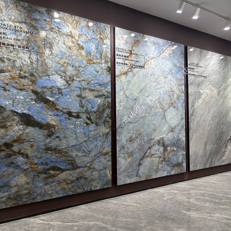 1600X3200 Large Slab Glossy Light Luxury Villa Duplex Self-Built House Living Room Tv Background Wall Tiles with Continuous Pattern