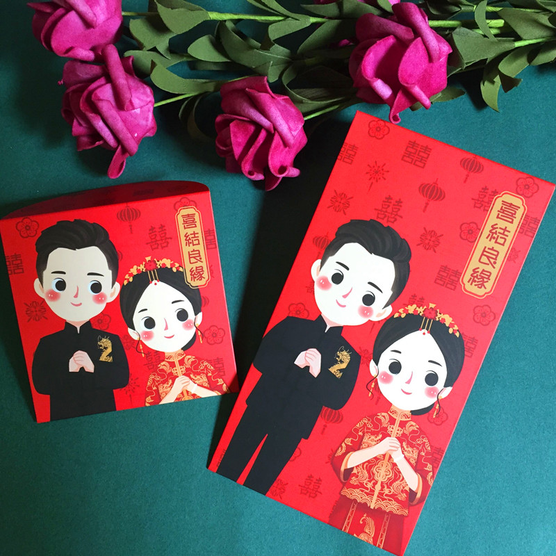 Cartoon Wedding Qingli is a creative new trend hand-drawn red bag of wedding gift bag Chinese traditional wind