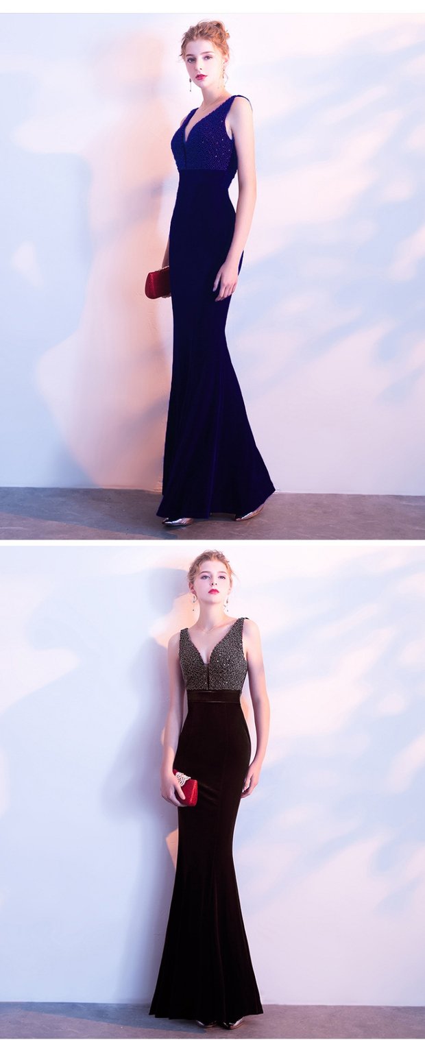 Châu âu trạm buổi tối ăn mặc váy dài 2018 new sexy của phụ nữ sequins V-Cổ vàng nhung eo giảm béo ăn mặc váy đẹp 2021