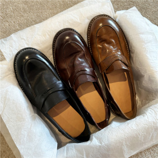 Handmade Shoes, Horse Leather, Washed, Vintage, Distressed Loafers, Women's Autumn and Winter New Style, British Style Small Leather Shoes, Soft Leather Flats