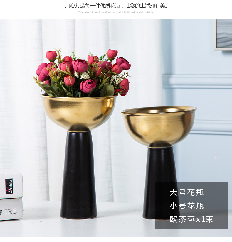 Jingdezhen ceramic vases, the sitting room porch decoration to the hotel rich ancient frame art porcelain vases black metal furnishing articles