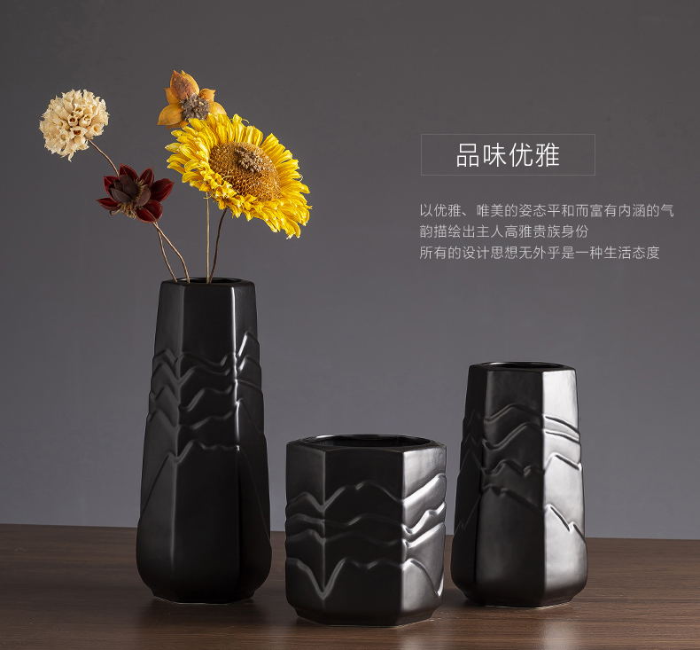 Jingdezhen ceramic vase Nordic I and contracted black desktop zen dry flower vase sitting room creative furnishing articles