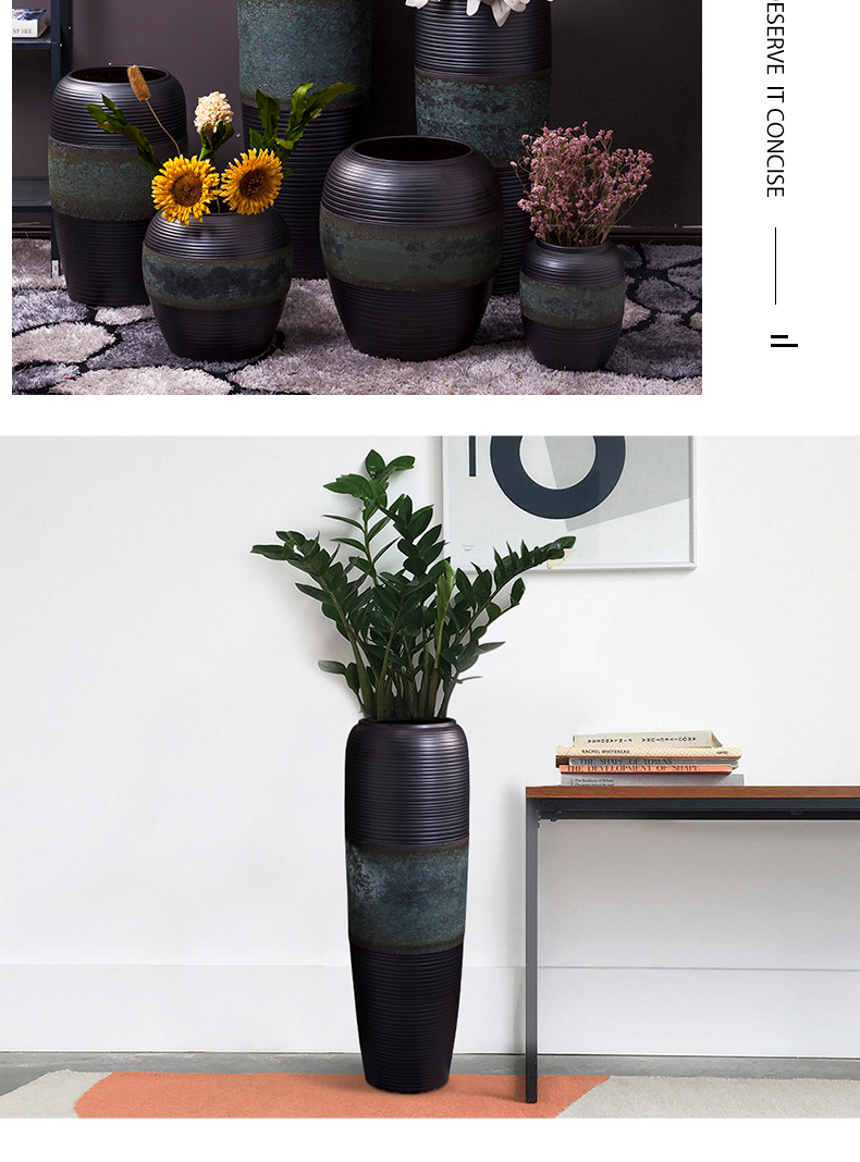 Jingdezhen ceramic furnishing articles large ground vase dried flower black modern new Chinese style porch home sitting room adornment
