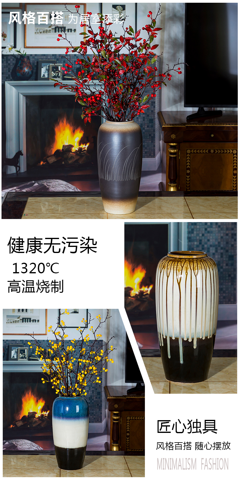 Jingdezhen contracted large vase water raise lucky bamboo vase furnishing articles lily hotel retro dried flower decorations