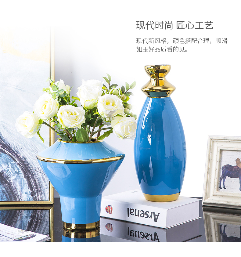 Jingdezhen ceramic creative furnishing articles furnishing articles sitting room flower arrangement Nordic European blue vase wedding China office