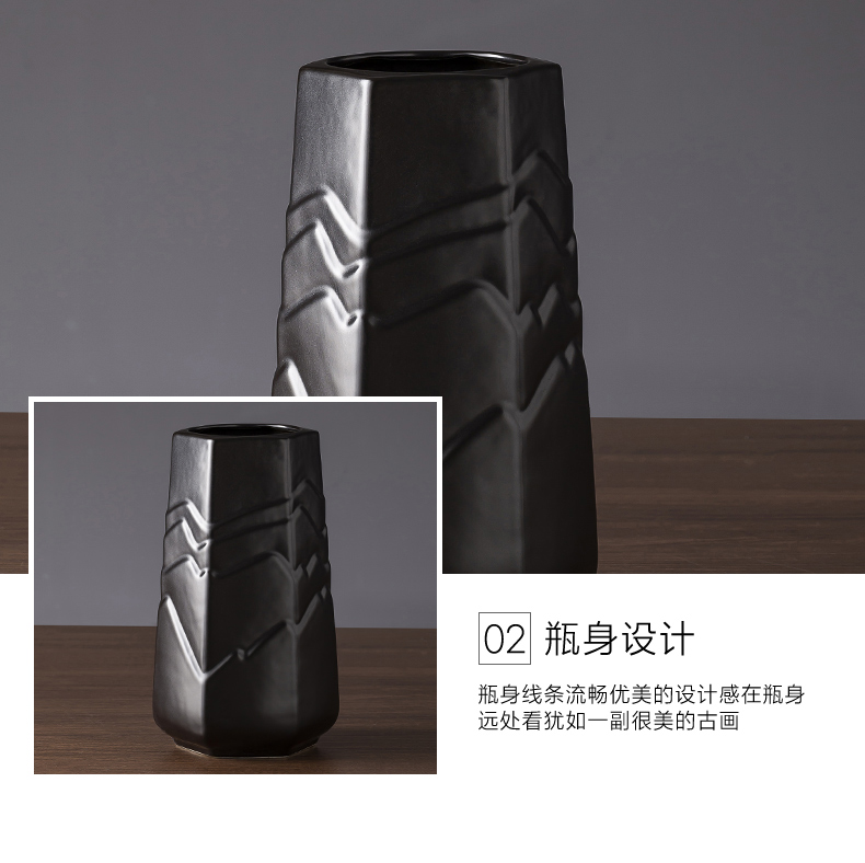 Jingdezhen ceramic vase Nordic I and contracted black desktop zen dry flower vase sitting room creative furnishing articles