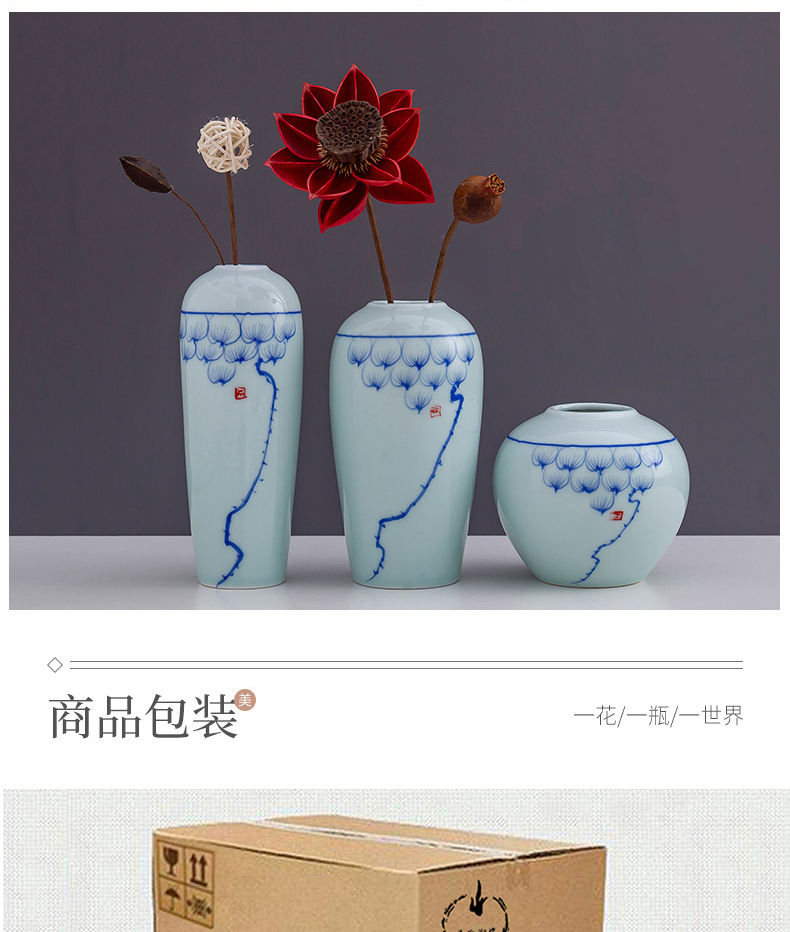 Jingdezhen blue lotus antique ceramic vase contracted tea table desktop furnishing articles ornament porcelain flower vase