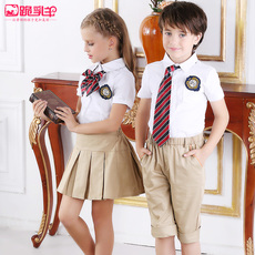детская форма 英伦校服套装初中学生小学生班服短袖短裤裙子深圳幼儿园园服夏装 Kneeling milk goats